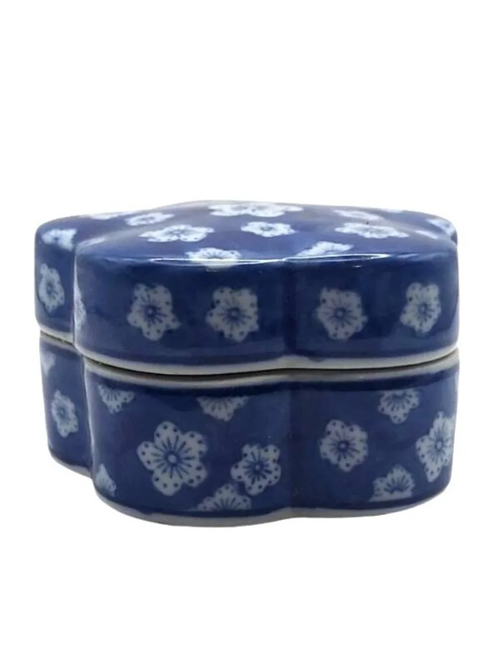 Japanese Porcelain Trinket Dish Plum Blossom Cobalt Blue Floral Kogo Box Vintage